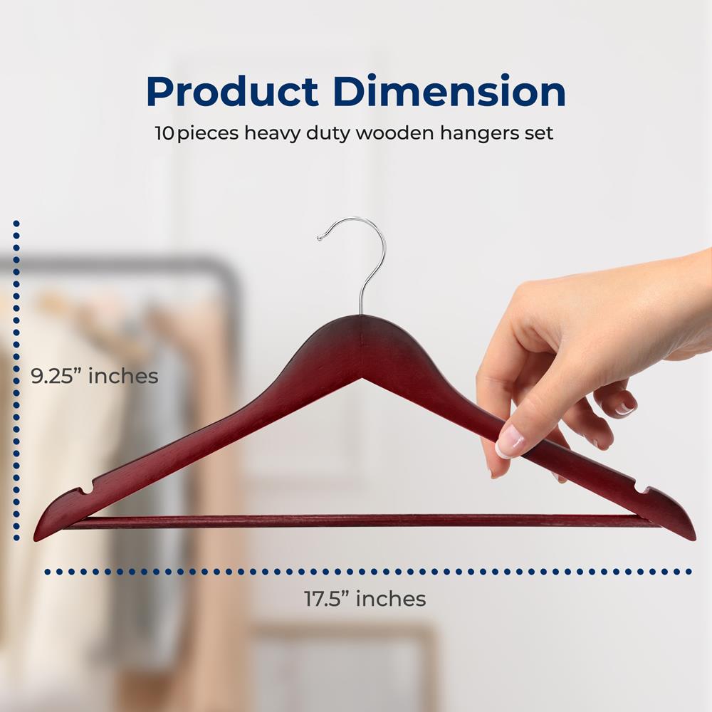 10-Pack Wooden Coat Hangers - Durable, Space-Saving