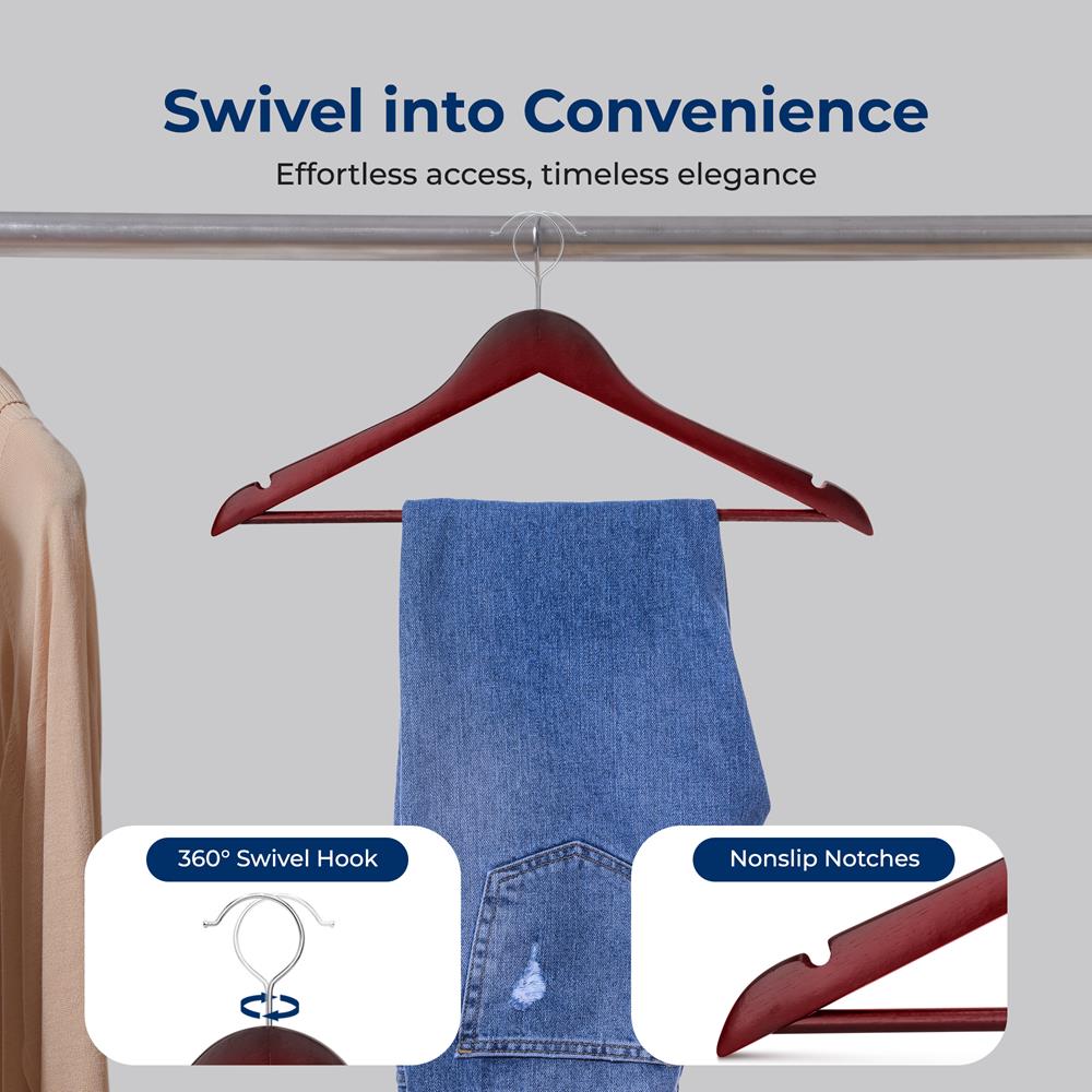 10-Pack Wooden Coat Hangers - Durable, Space-Saving