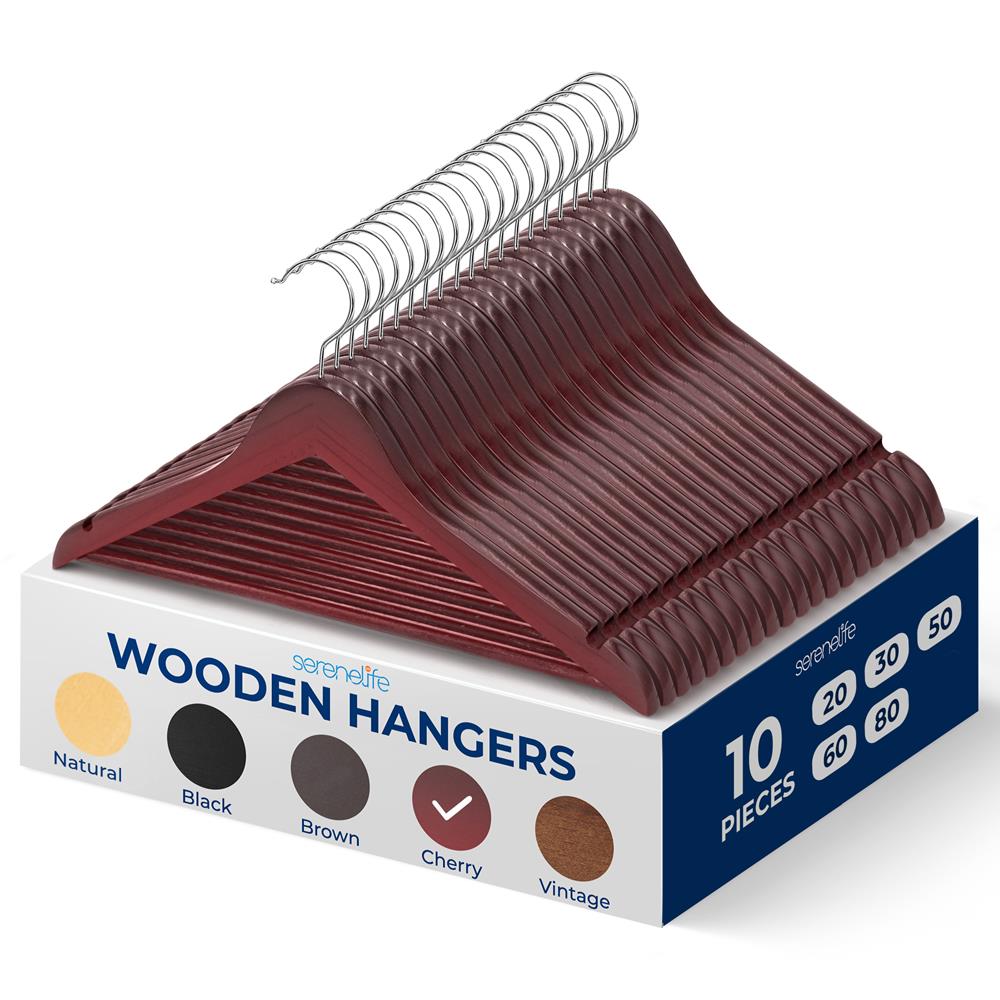 10-Pack Wooden Coat Hangers - Durable, Space-Saving