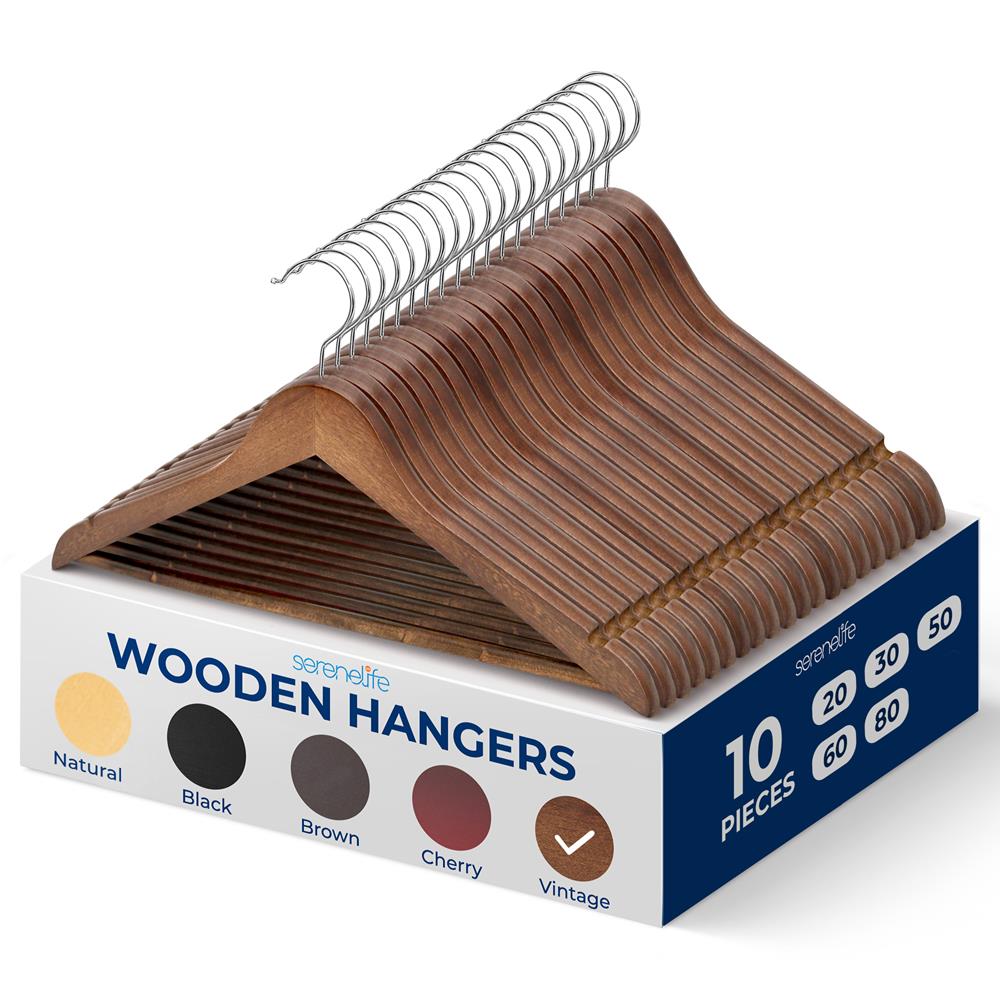 10-Pack Vintage Wooden Hangers - Space-Saving