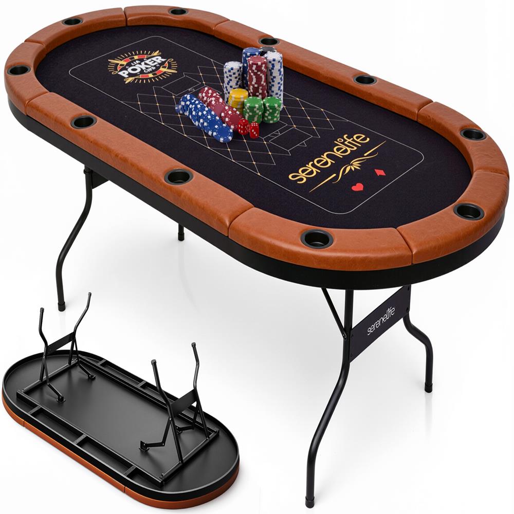 10-Player Foldable Poker Table, Water-Resistant Rail