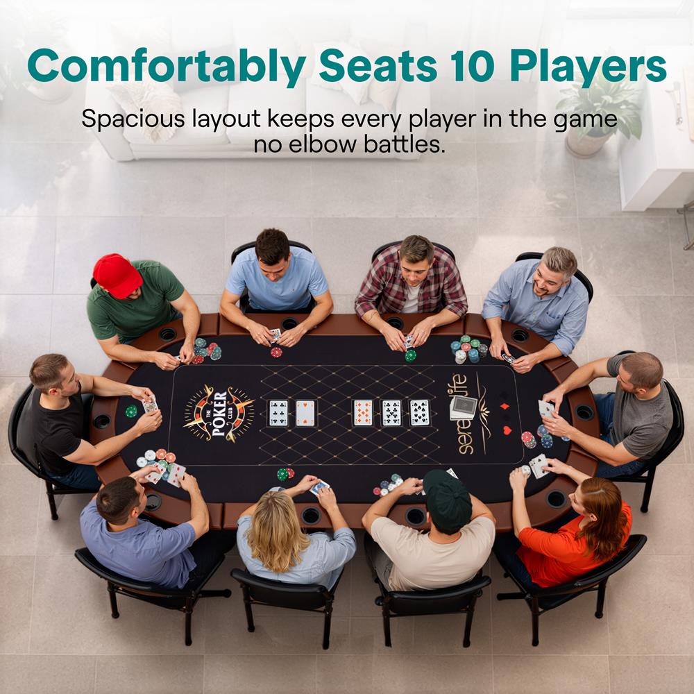 10-Player Foldable Poker Table, Water-Resistant Rail