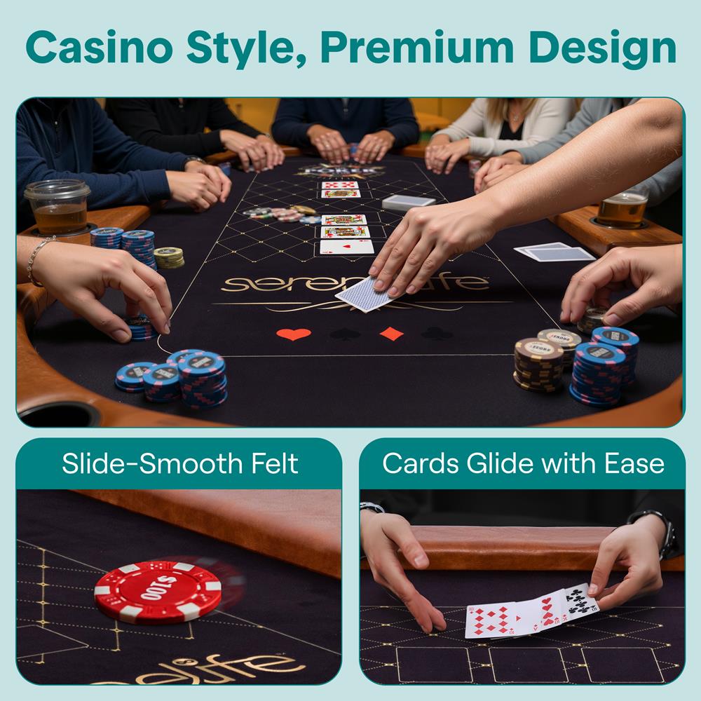 10-Player Foldable Poker Table, Water-Resistant Rail