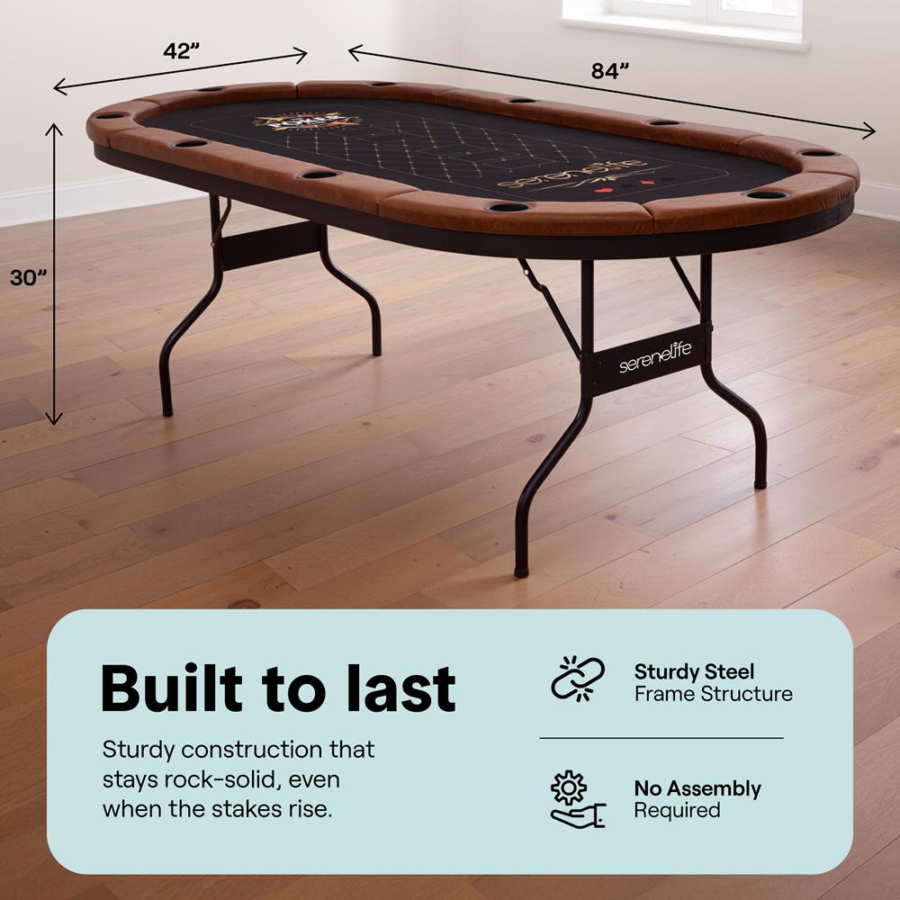 10-Player Foldable Poker Table, Water-Resistant Rail