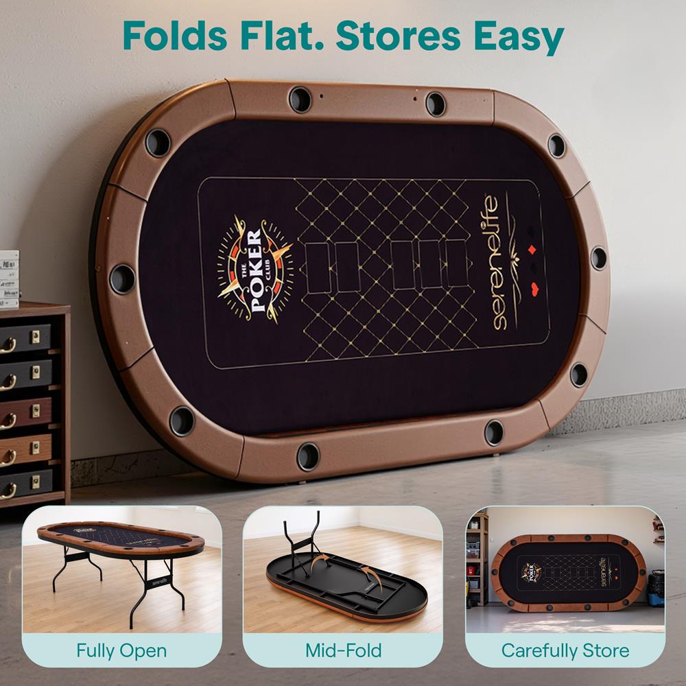 10-Player Foldable Poker Table, Water-Resistant Rail