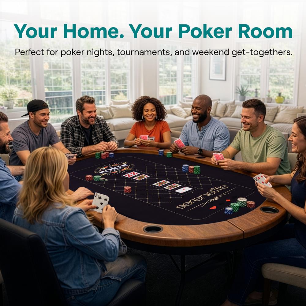 10-Player Foldable Poker Table, Water-Resistant Rail