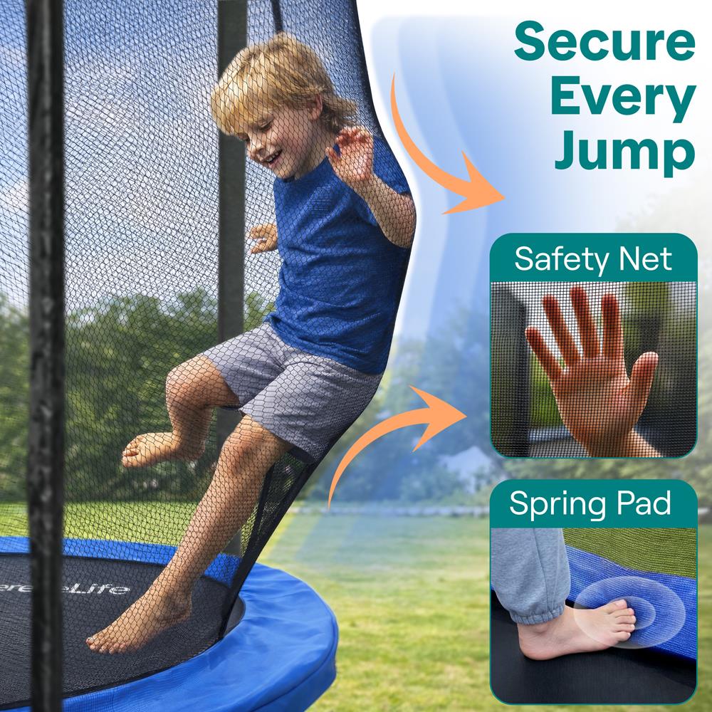10FT Outdoor Trampoline, Safe Jumping, Reinforced Mat, Blue