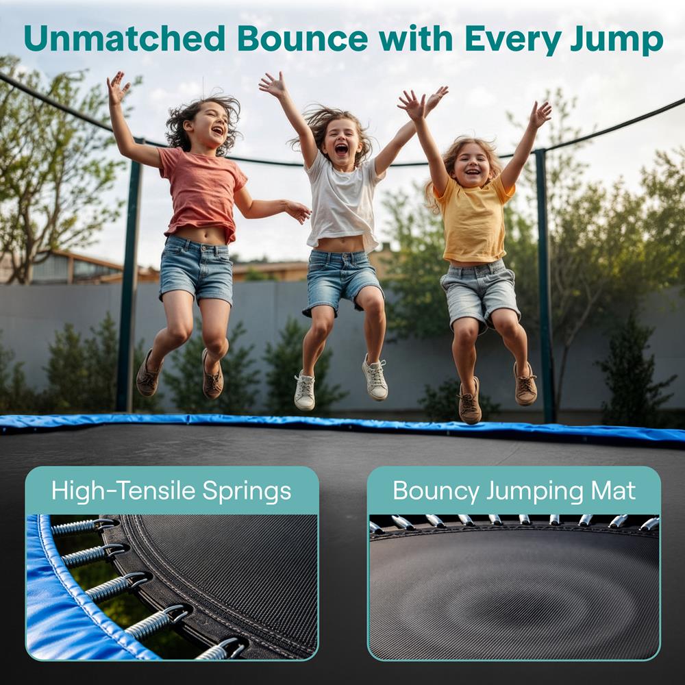 12FT Outdoor Trampoline - Safe Jumping, Reinforced Mat