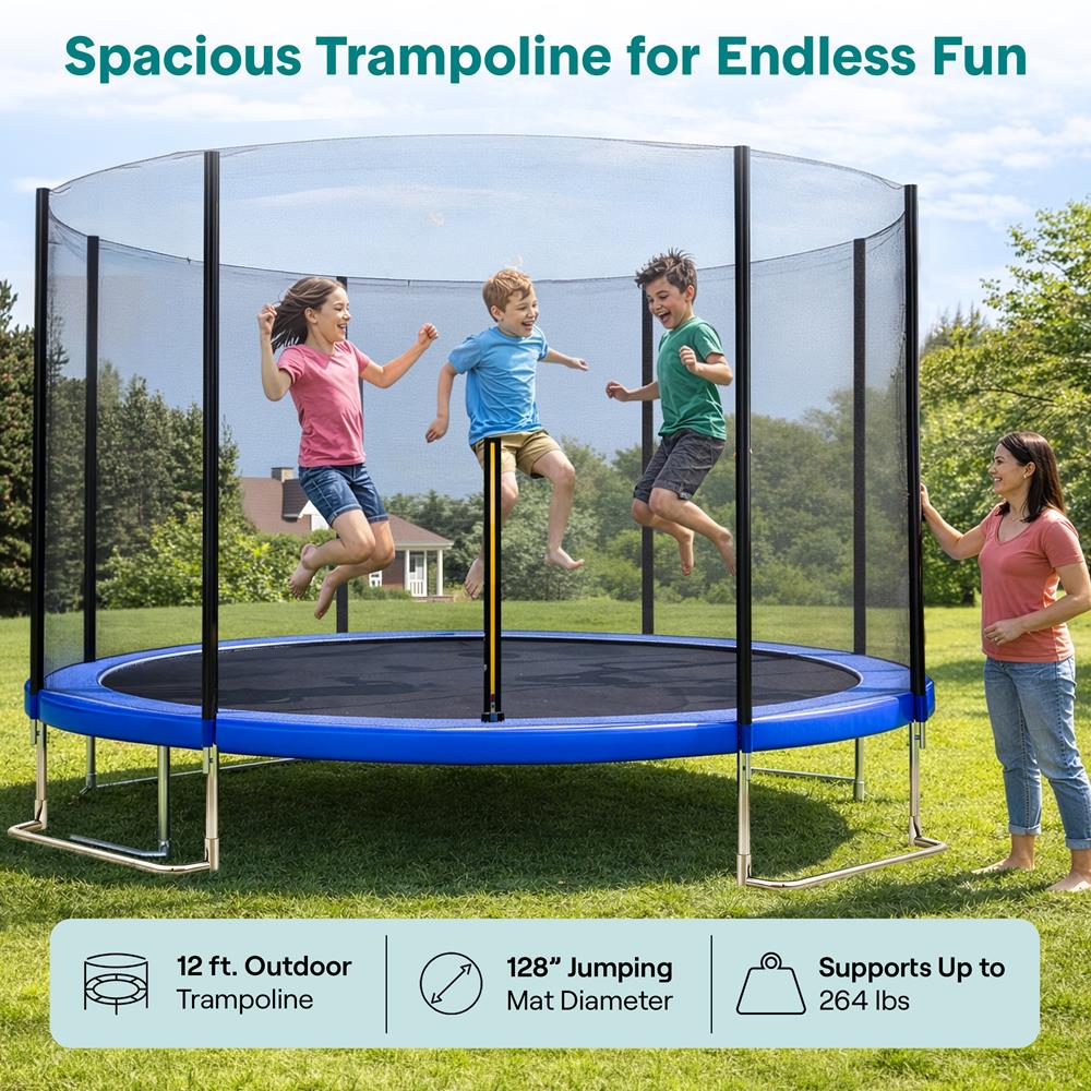 12FT Outdoor Trampoline - Safe Jumping, Reinforced Mat
