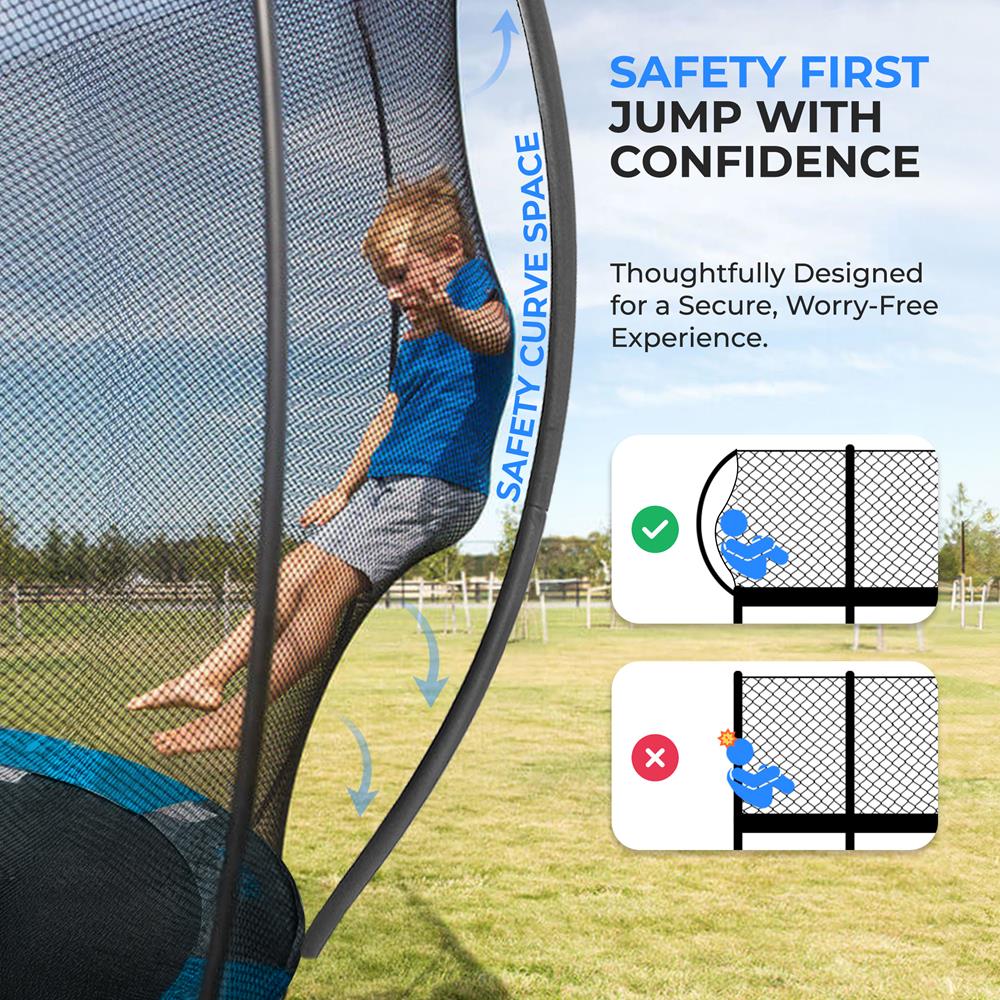 12FT Outdoor Trampoline for Kids - Safe Design