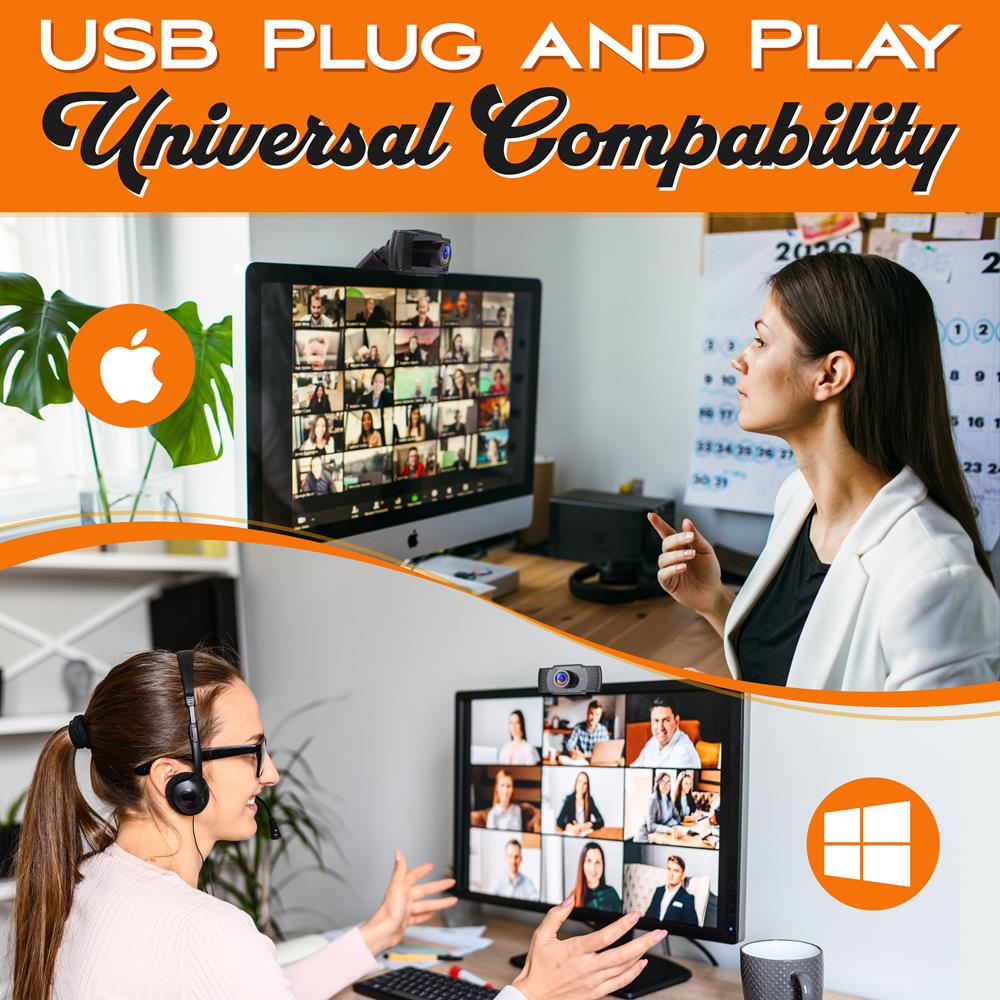 1080P HD Webcam with Mic - Smooth Video, USB Plug & Play