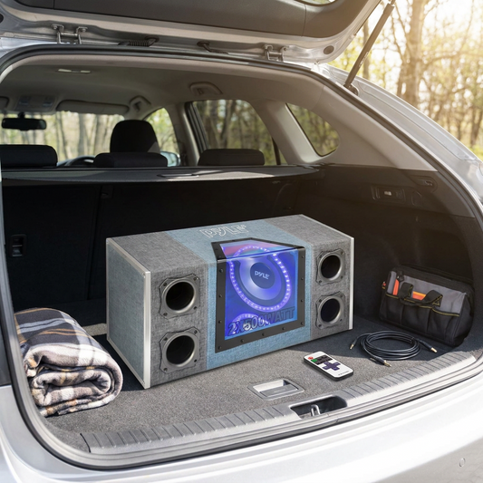 10" Dual Subwoofer Enclosure, High Power, Silver Cone, LED Lights