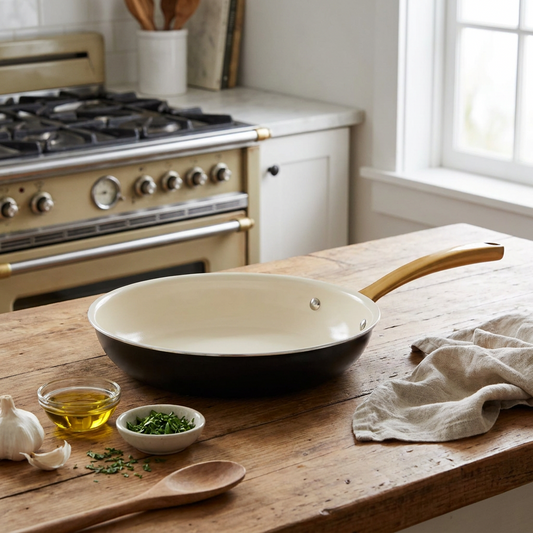 10" Non-Stick Frying Pan, Even Heat, Ceramic Coating, Golden Handle