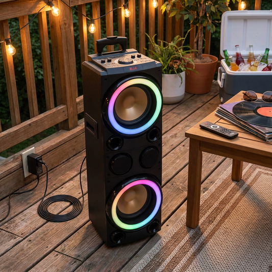 10" Portable Bluetooth Speaker - Karaoke Ready, LED Lights, 1200W, Wheels
