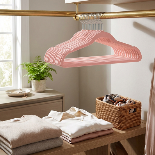10-Pack Velvet Hangers Non-Slip Space-Saving 360 Swivel Hook Pink