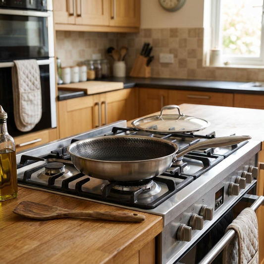 10" Stainless Steel Frying Pan, Non-Stick, Scratch-Resistant, w/Glass Lid