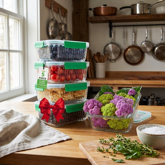 10-Piece Glass Food Storage Set - Leakproof Airtight Lids, Oven Safe