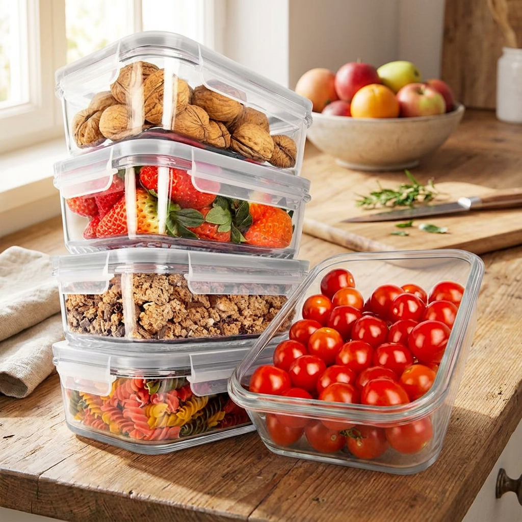 10-Piece Glass Food Storage Set, Leak-Proof, Borosilicate, Gray