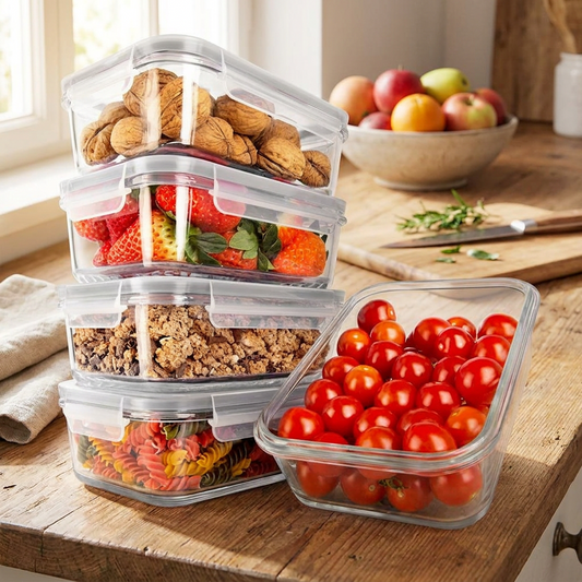 10-Piece Glass Food Storage Set, Leak-Proof, Borosilicate, Gray