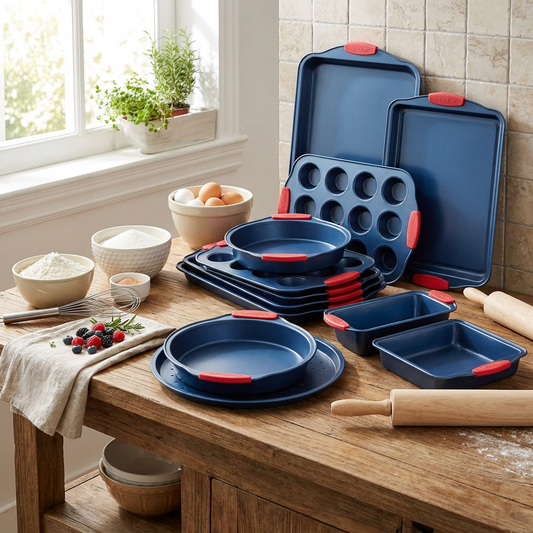 10-Piece Nonstick Bakeware Set - Easy Clean Carbon Steel, Blue