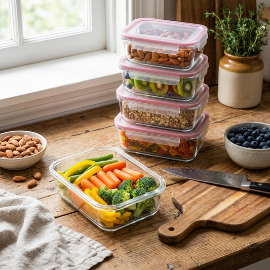 10-Piece Leakproof Glass Containers Set, Freezer-to-Oven Safe, Red