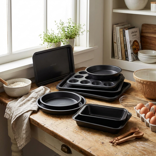 10-Piece Nonstick Bakeware Set - Easy Release Carbon Steel, Gray