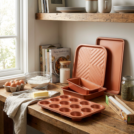 10-Piece Nonstick Bakeware Set, Easy Clean Carbon Steel, Copper