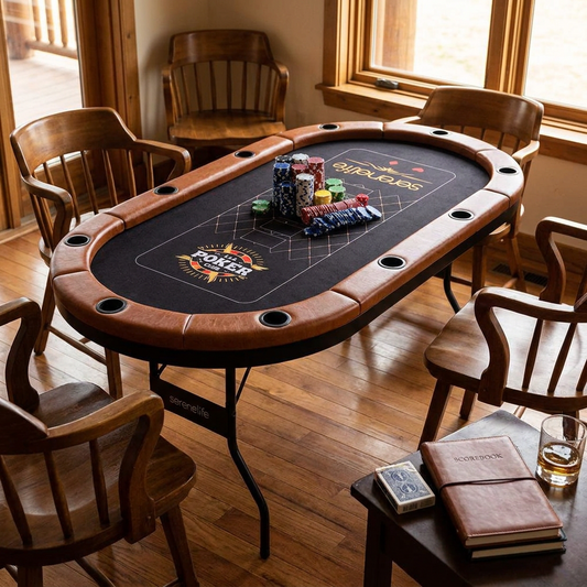 10-Player Foldable Poker Table, Water-Resistant Rail, Brown Felt Surface