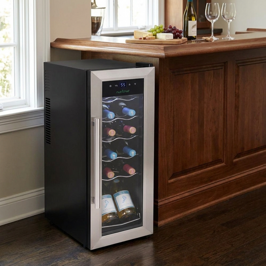 12 Bottle Wine Cooler, Compact Fridge, Digital Control, Stainless Steel