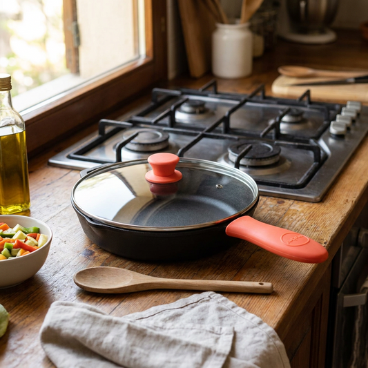 12" Cast Iron Skillet - Nonstick, Oven Safe, Orange Silicone Handle