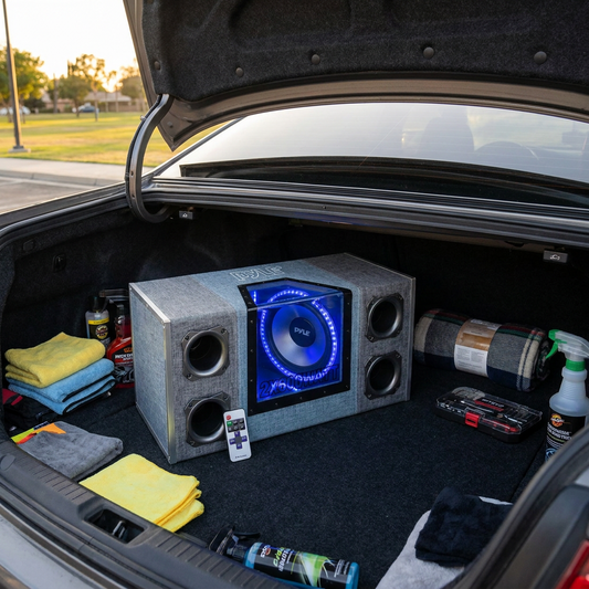 12" Dual Subwoofer Enclosure, High Power, Silver Cone, LED Lights