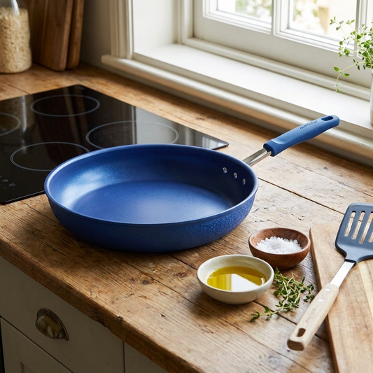 12" Nonstick Fry Pan - Easy Clean Ceramic Coating, Blue Silicone Handle