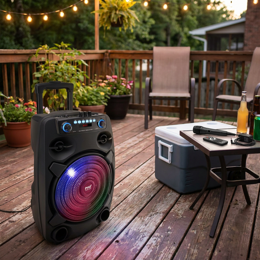 12" Portable Bluetooth PA Speaker 800W Rechargeable LED Lights