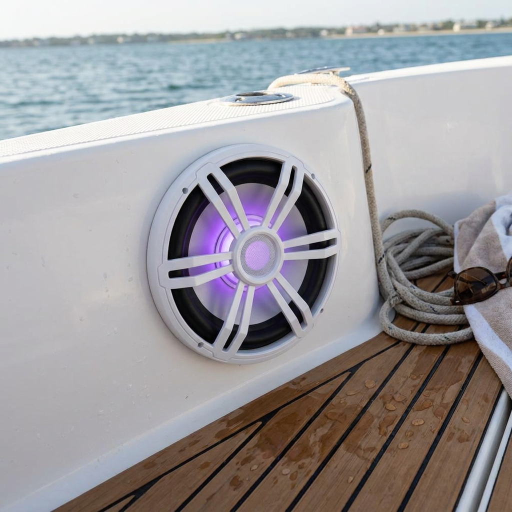 12" Slim Marine Subwoofer 500W Waterproof RGB Lights White