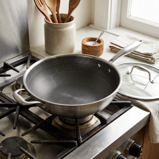 12" Stainless Steel Wok - Quick Heat, Non-Stick, Scratch-Resistant