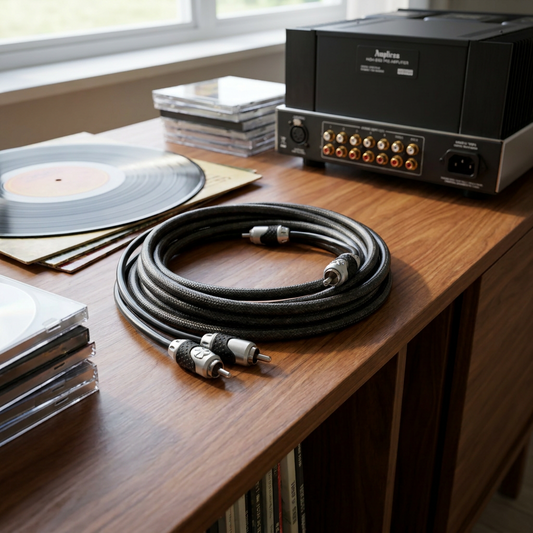 12-Ft Stereo RCA Cable High-Quality Sound Silver