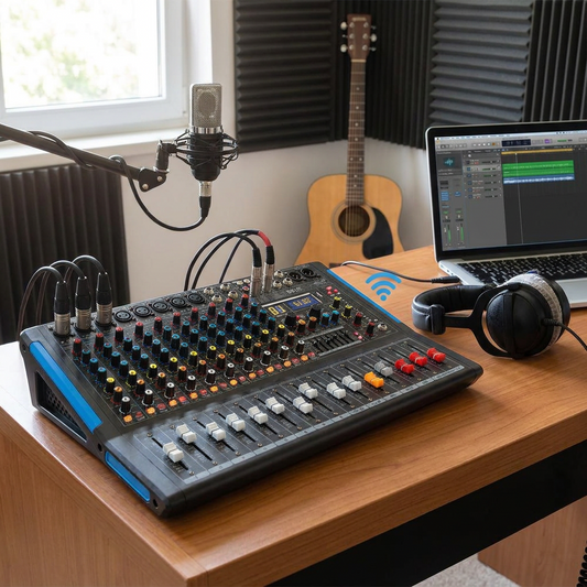 12-Channel Bluetooth Studio Mixer - USB Recording, 7-Band EQ, 48V Power