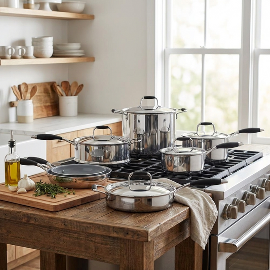 12-Piece Stainless Steel Cookware Set, Non-Stick Ceramic, Even Heat