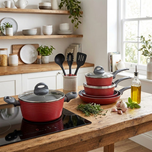 12-Piece Nonstick Cookware Set, Even Heat, Red, PFOA/PFOS-Free