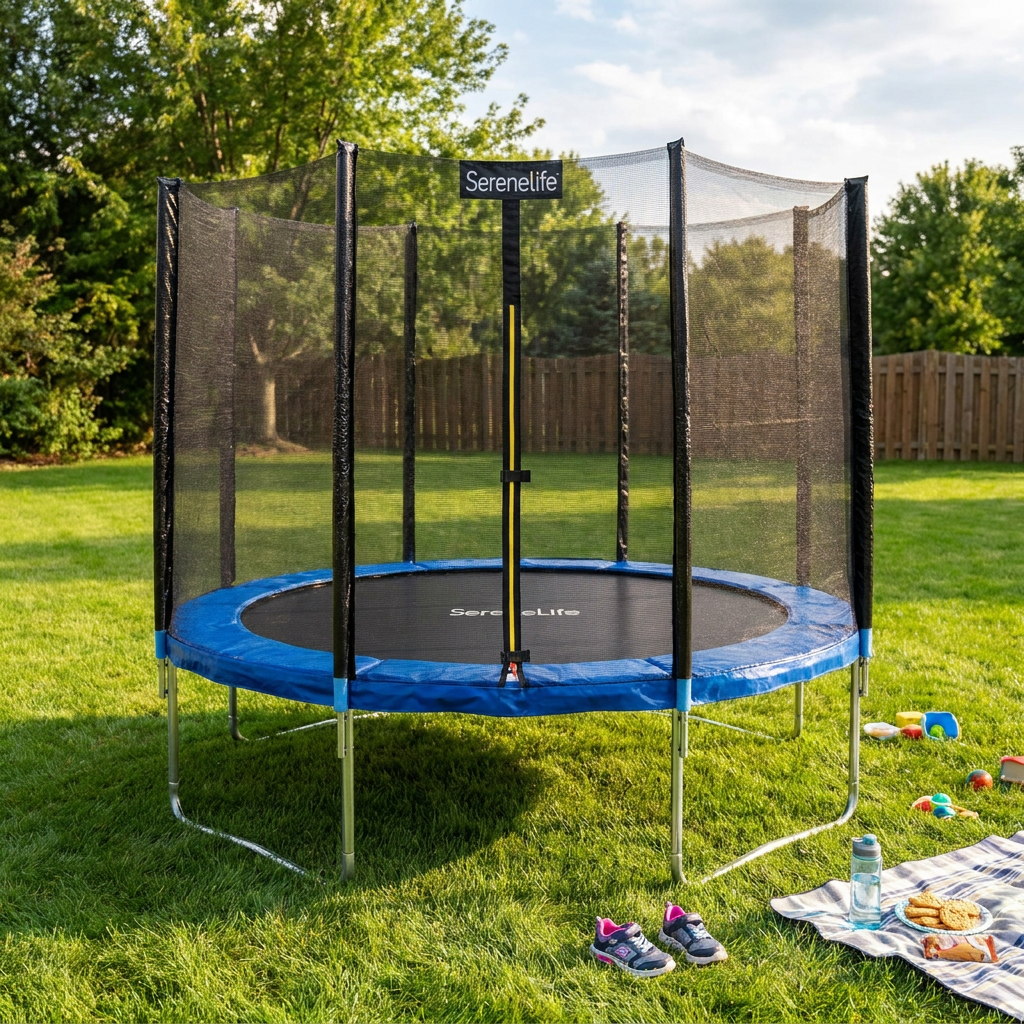 12FT Outdoor Trampoline - Safe Jumping, Reinforced Mat, Blue