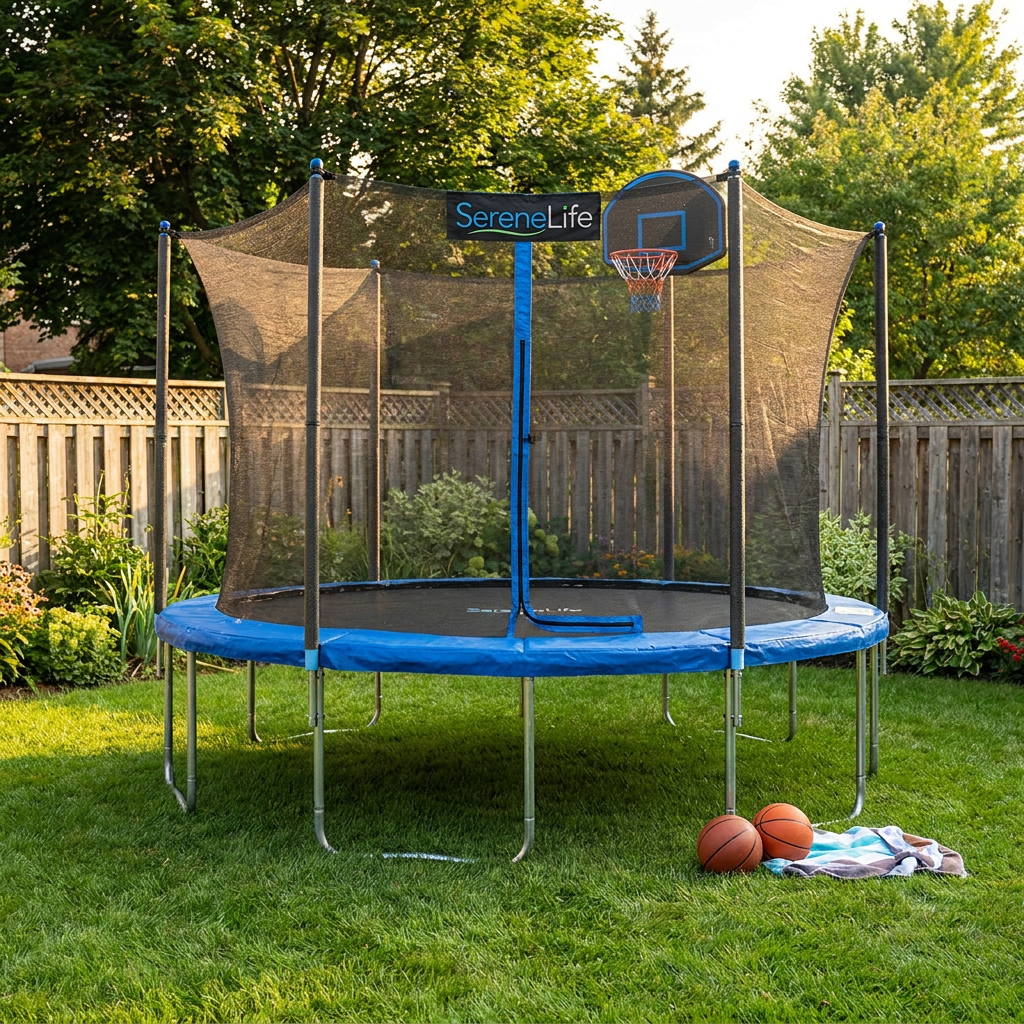 12FT Outdoor Trampoline for Kids - Safe Design, UV-Tested Mat, Black
