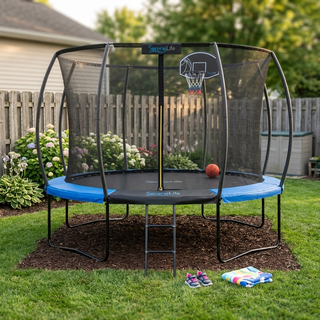 12FT Outdoor Trampoline for Kids - Safe Design, UV-Tested Mat, Blue