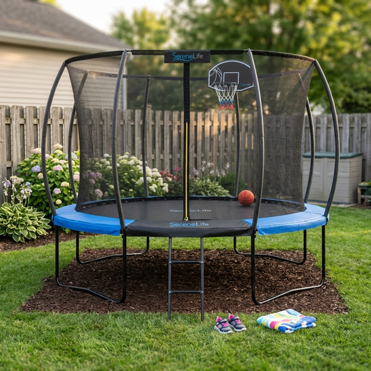 12FT Outdoor Trampoline for Kids - Safe Design, UV-Tested Mat, Blue
