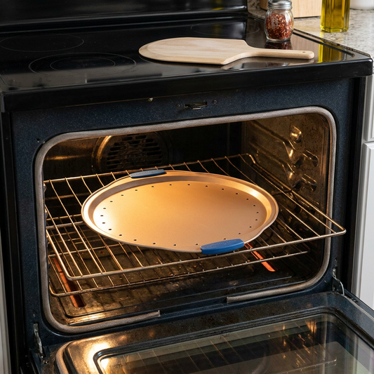 13" Non-Stick Pizza Tray - Easy Clean Carbon Steel, Gold