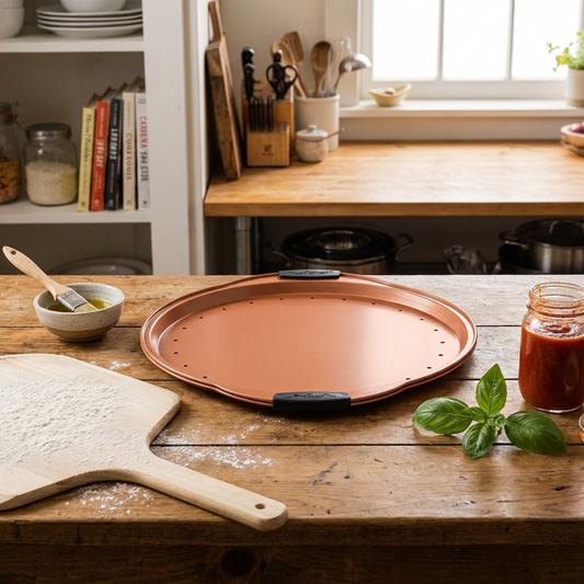 13" Nonstick Pizza Tray - Easy Clean Carbon Steel, Copper