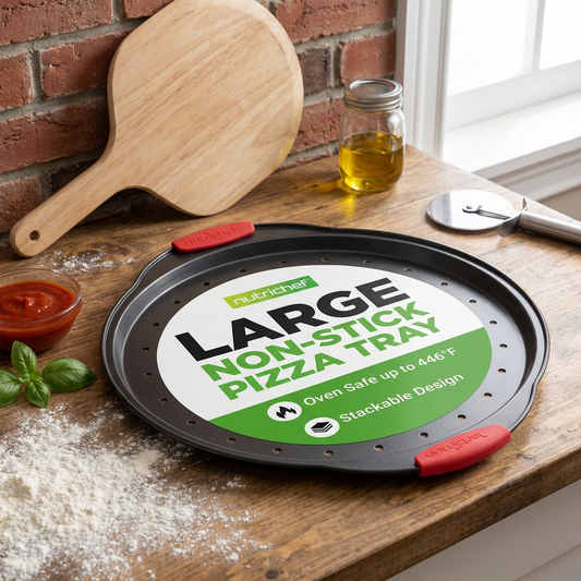 13" Nonstick Pizza Tray - Even Baking, Perforated Carbon Steel, Gray