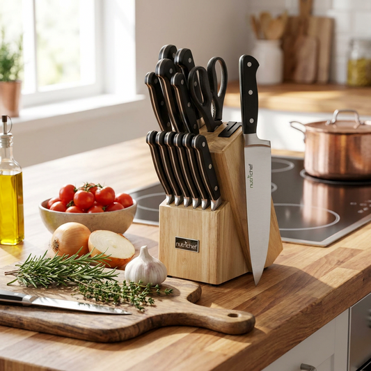13-Piece Knife Set with Block, Precision German Steel, Built-In Sharpener