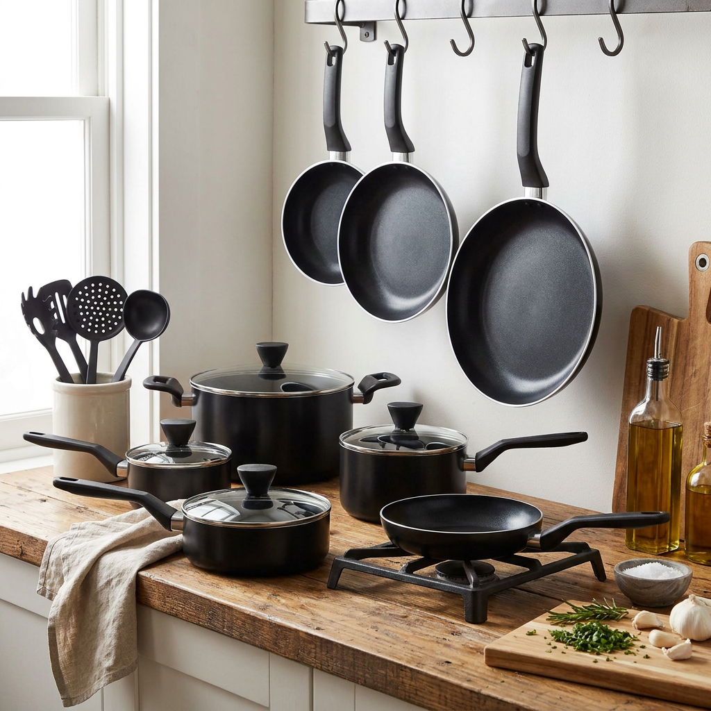 13-Piece Nonstick Cookware Set - Even Heat, Durable Coating, Glass Lids