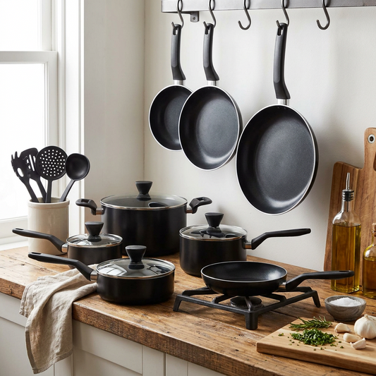 13-Piece Nonstick Cookware Set - Even Heat, Durable Coating, Glass Lids
